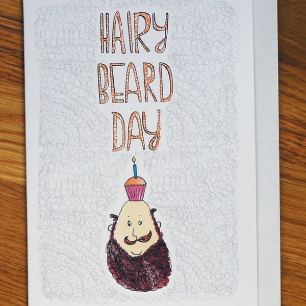 beard face, cupcake, happy birthday card