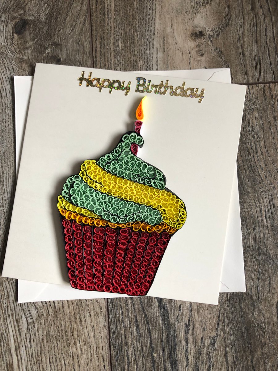 Handmade quilled cupcake birthday card