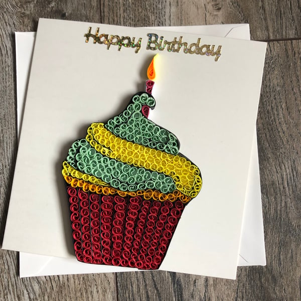 Handmade quilled cupcake birthday card