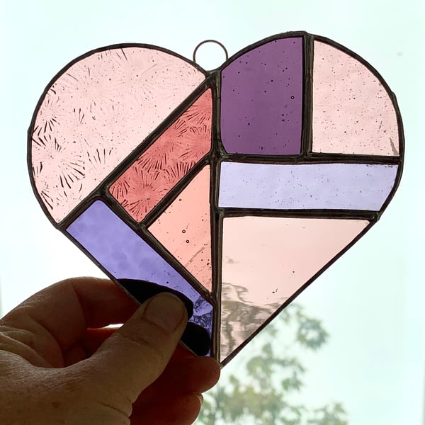 Stained Glass Heart Suncatcher - Pink and Purple