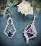 Silver wire wrapped Trilliant cut Amethyst gemstone pendant - Image 3