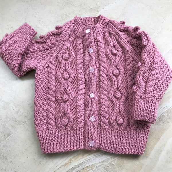 Hand Knitted Girl's Cardigan age up to 12 months in dusky pink