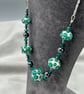Cream and emerald green lampwork glass Swarovski Crystal and haematite necklace - Image 8