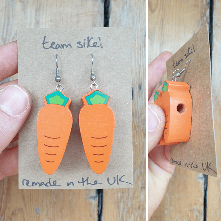 Carrot Earrings - Upcycled Wooden Food Beads