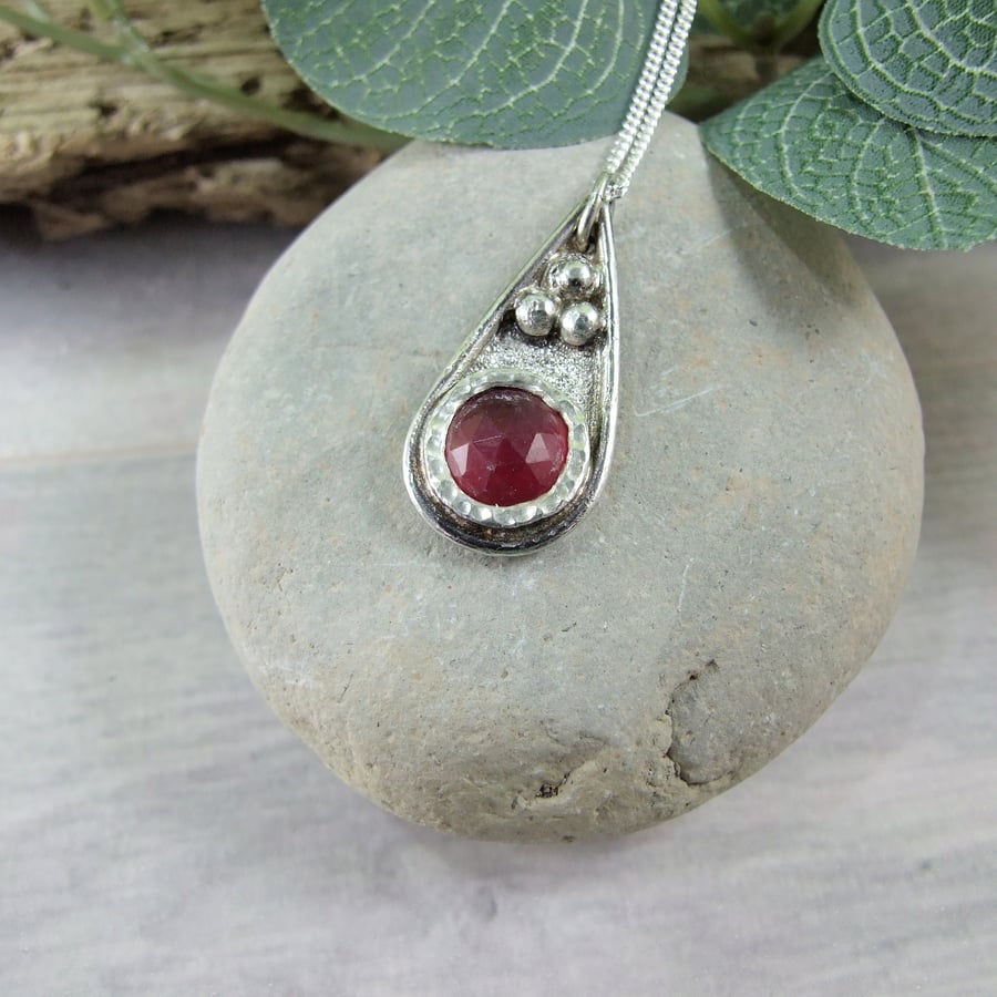 Red Quartz Necklace. Recyced Sterling Silver. Slight Second
