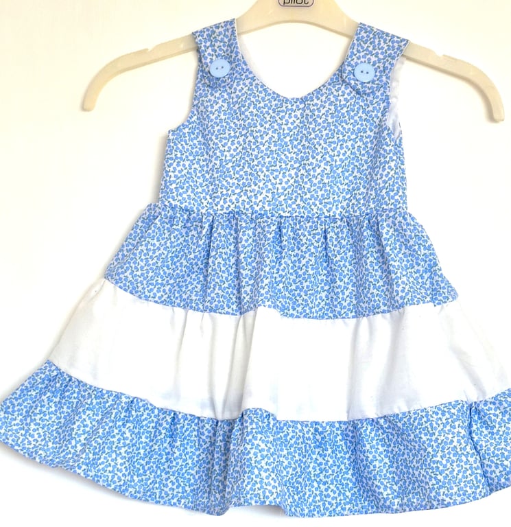 Blue and white cottons and cotton mix tiered sundress - size 1 to 2 years