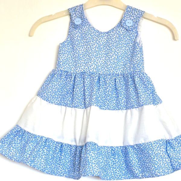 Blue and white cottons and cotton mix tiered sundress - size 1 to 2 years