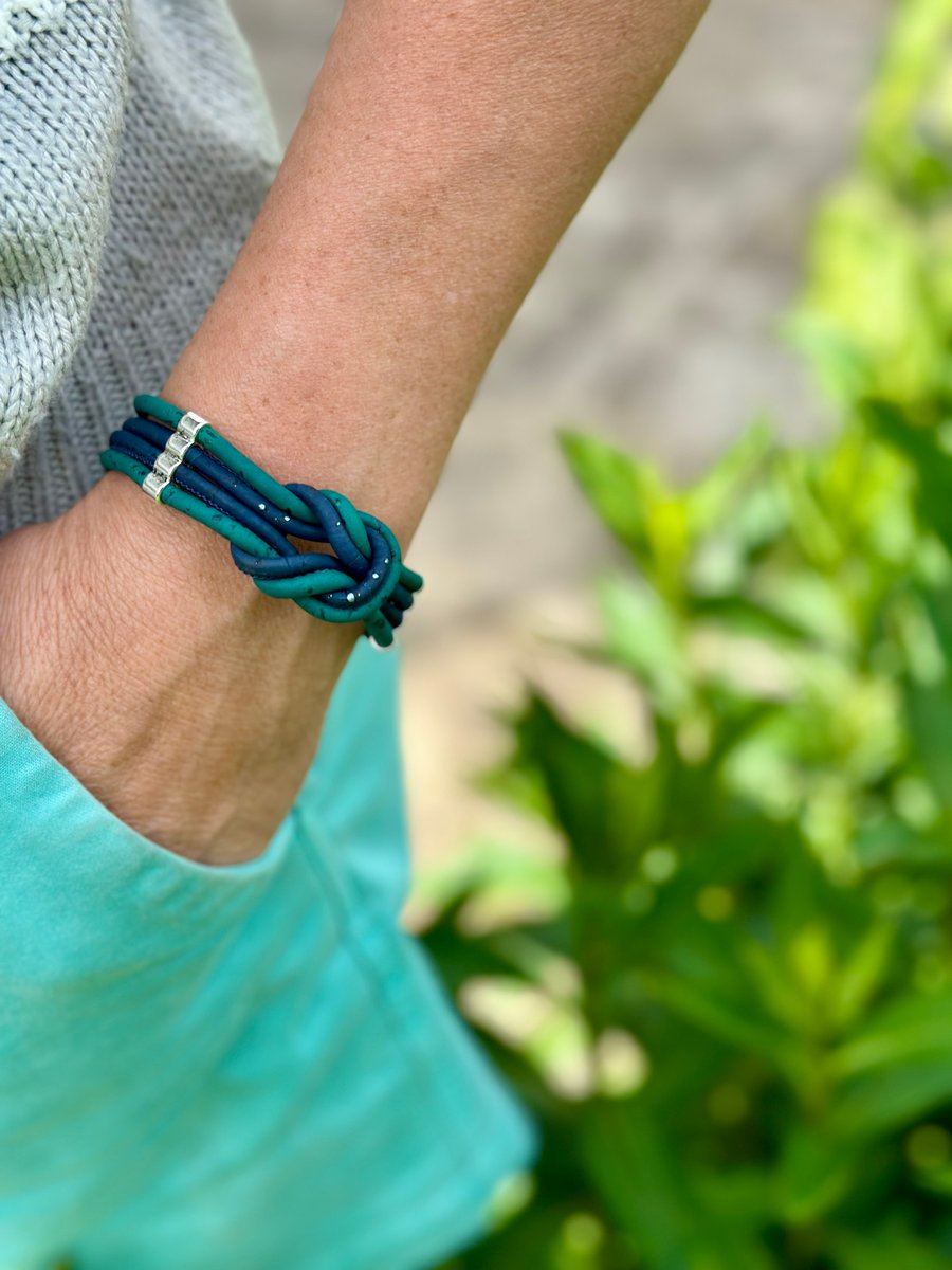 Natural Cork 'Leather' Double Knot Bracelet - Navy Lake