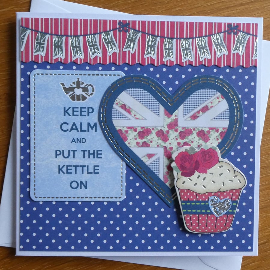 Keep Calm and Put The Kettle On Card - Cupcake