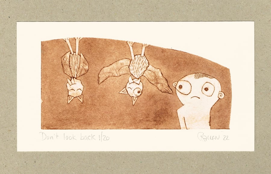Don’t look back! Collagraph vampire bat print