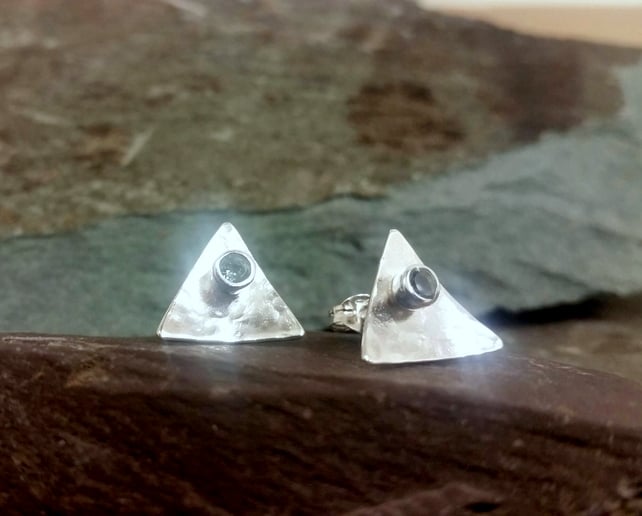 Recycled Sterling Silver Handmade Stud earrings, silver topaz stud earrings