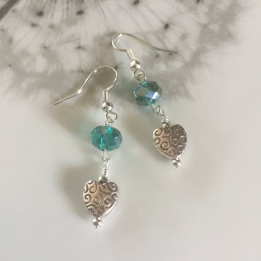 Long crystal earrings, Turquoise earrings