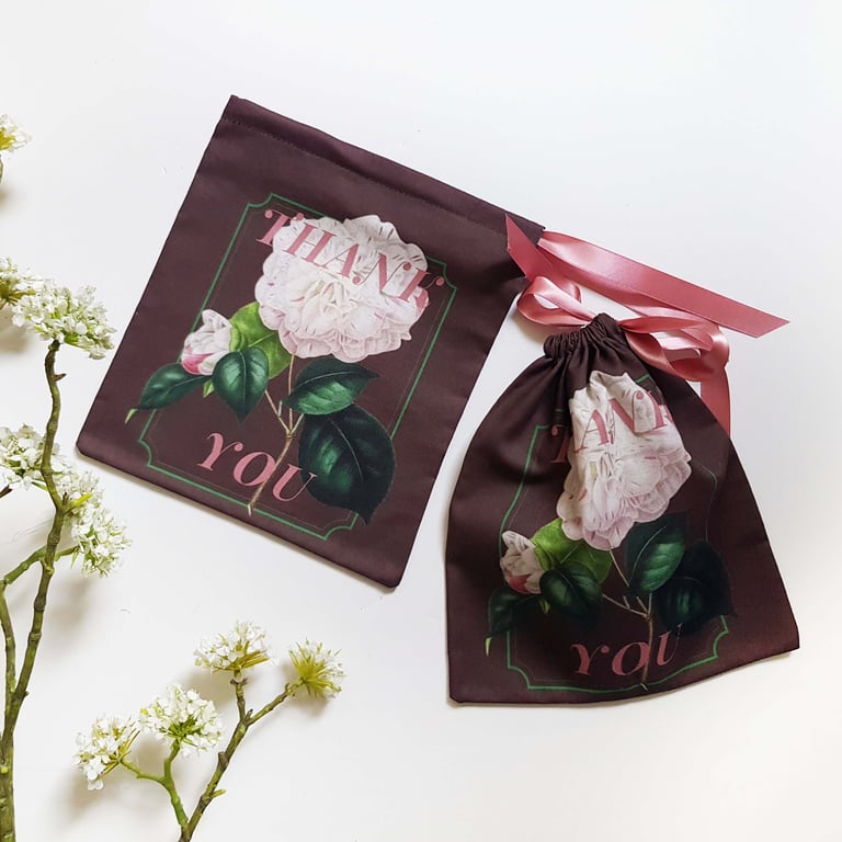Camellia Thank You Gift Pouch with Eco-Satin Ribbon