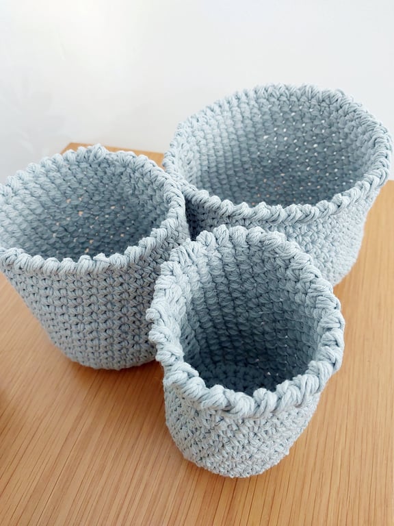 Grey Cotton Nesting Baskets, Set of 3 - Summer Seconds