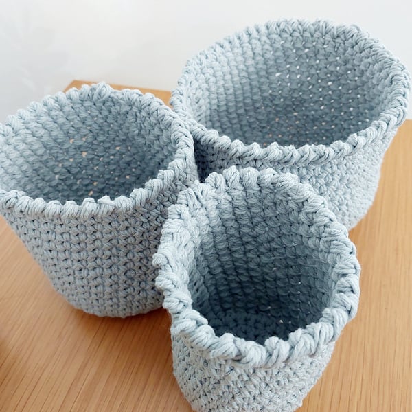 Grey Cotton Nesting Baskets, Set of 3 - Summer Seconds