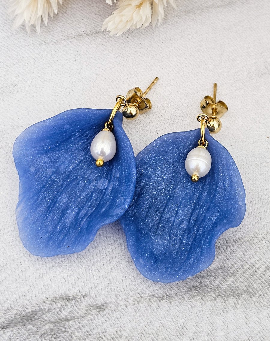 Blue Petal Earrings - Large