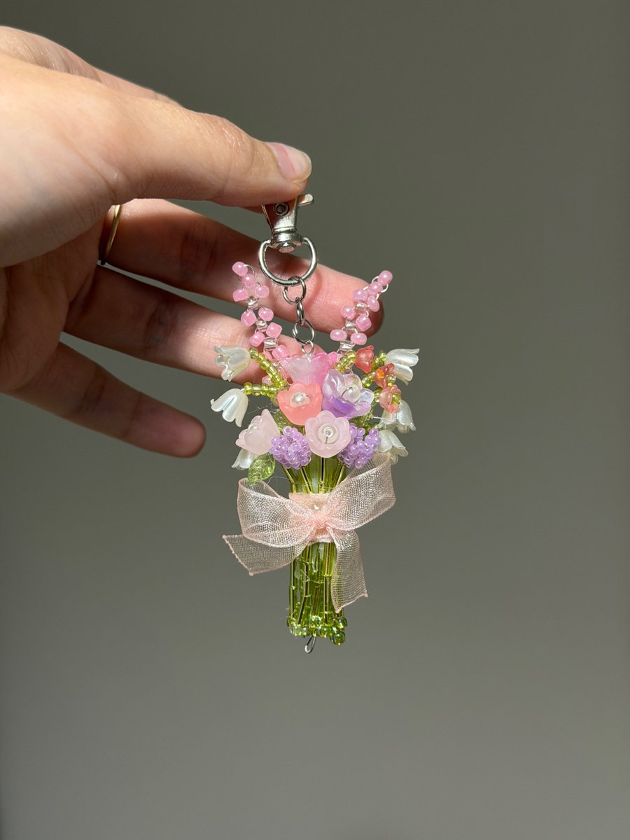 Handmade beaded flower bouquet keychain