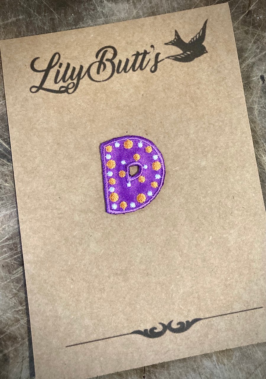 Embroidered Iron on Patch  Letter D - 32mm x 26mm