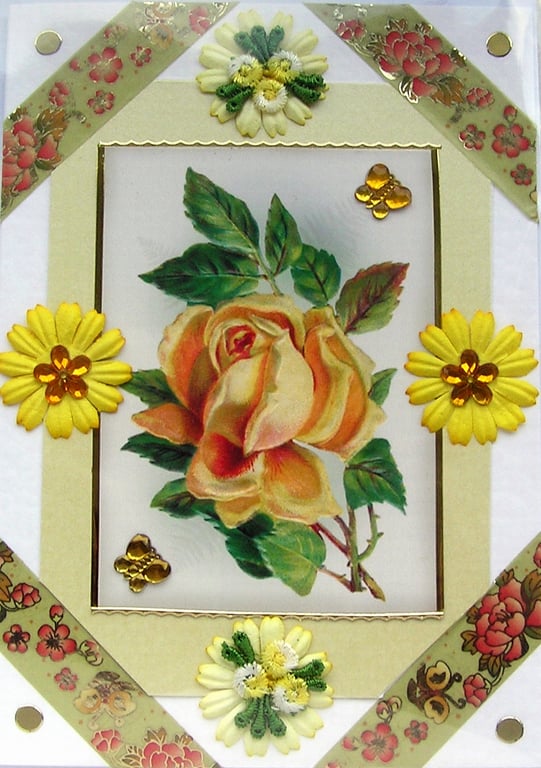 Yellow Rose Flower - Hand Crafted Decoupage Greeting Card - Blank 3022