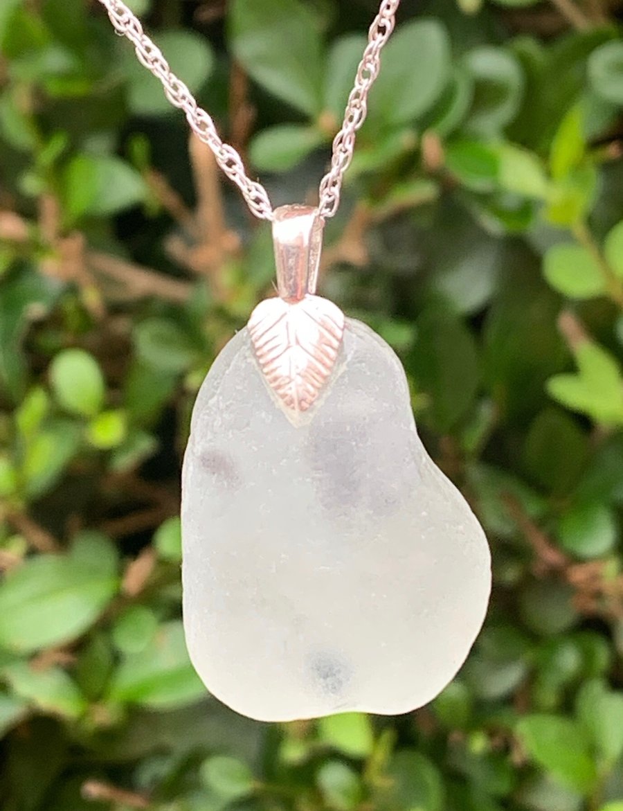 Sterling silver and white seaglass pendant