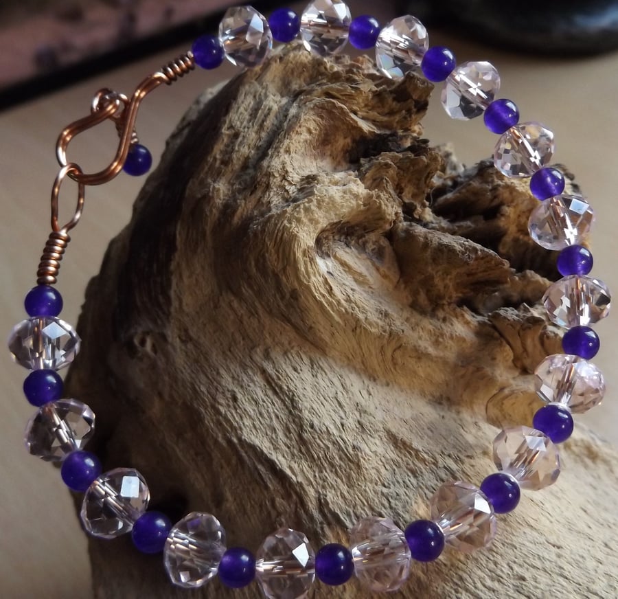 morganite colour crystals and amethyst bracelet