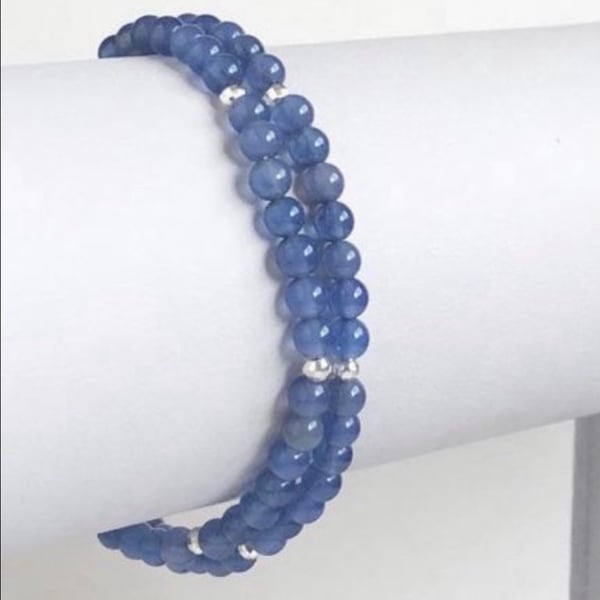 Blue Agate Wrap Bracelet - Choker 