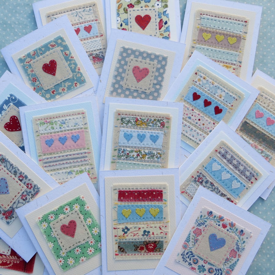 Special Offer pack of 3 hand-stitched heart cards, delicate detailed work