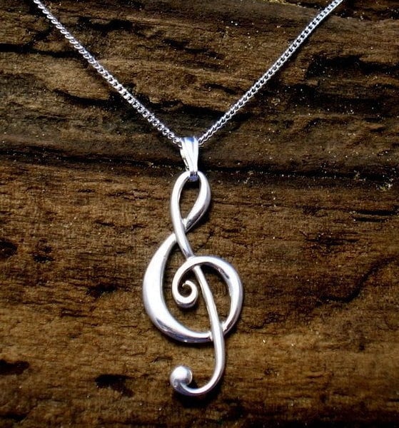 Silver Treble Clef Necklace, Treble Clef Pendant, Music necklace.