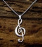 Silver Treble Clef Necklace, Treble Clef Pendant, Music necklace.