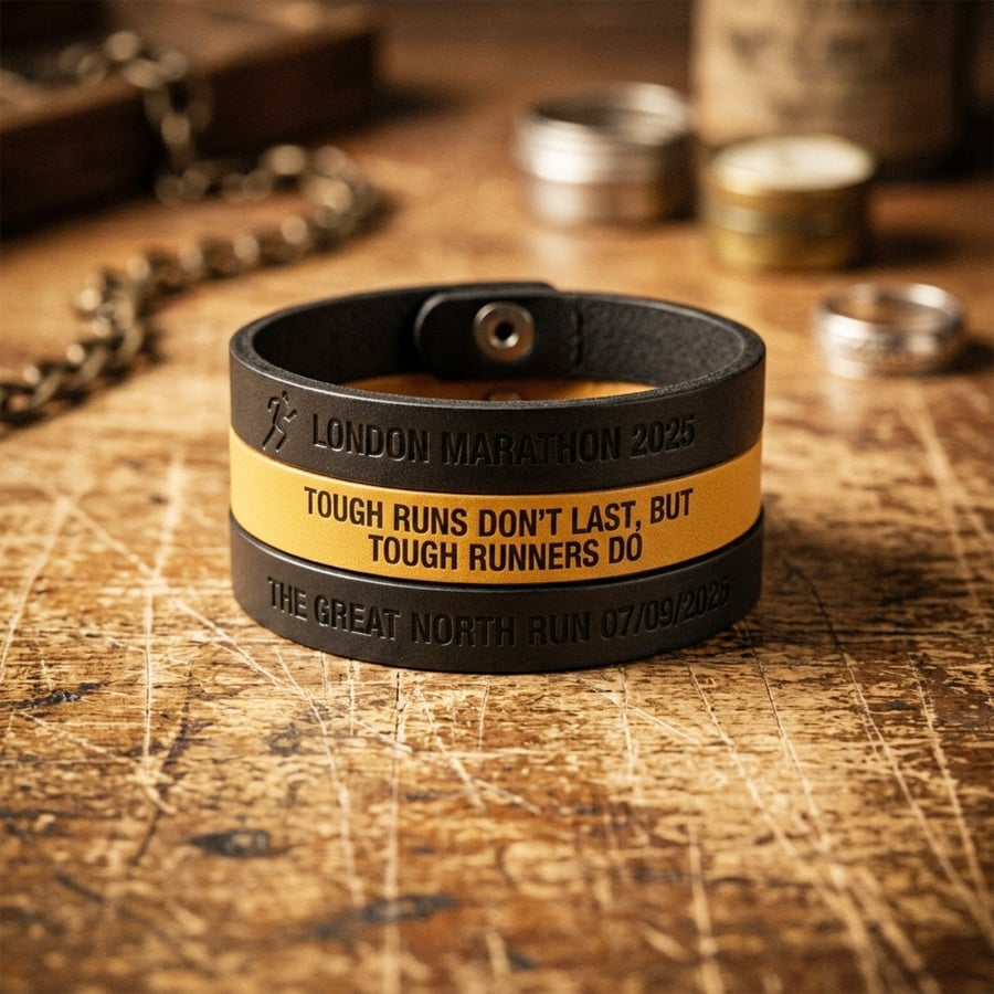 Marathon Bracelet personalised leather with choice of colours, adjustable length