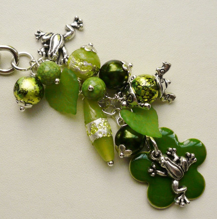 Handbag Charm Green Mixed Glass Bead Frog Themed  KCJ1489