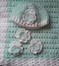 Crochet baby hat and blanket pale mint and white with crocheted flowers gift  - Image 10
