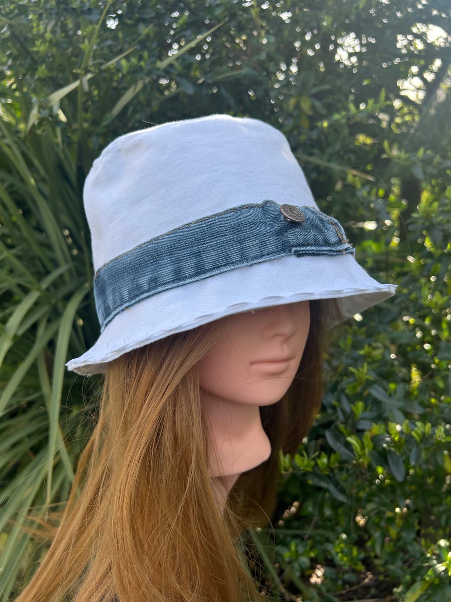 White denim bucket hat - upcycled 