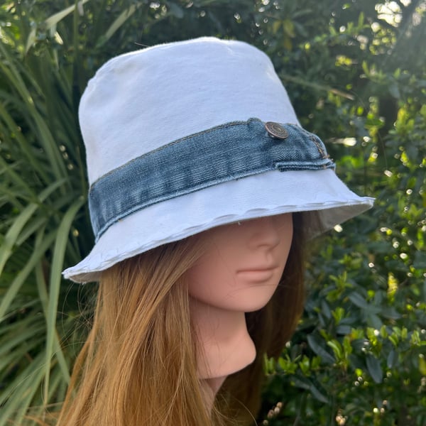 White denim bucket hat - upcycled 