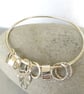 Silver Bangle with Leaf Charm and Spinner Rings, Gift for nature lover - Image 3