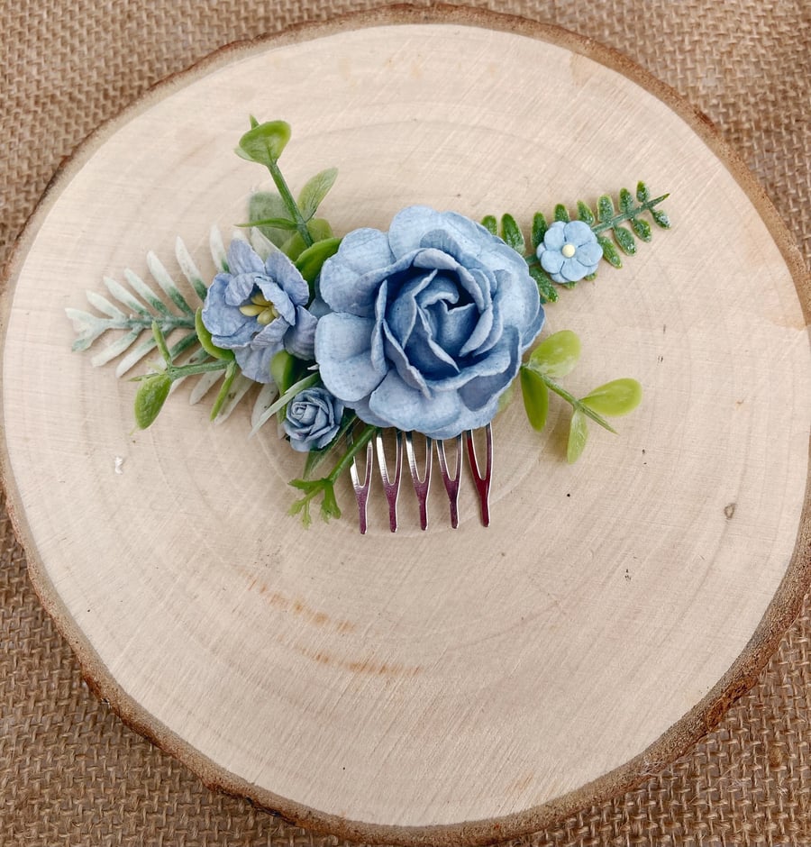 Small Pale Blue Flower Hair Comb