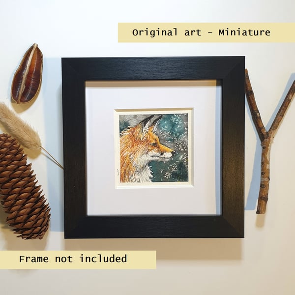 Miniature fox portrait, original painting, animal art