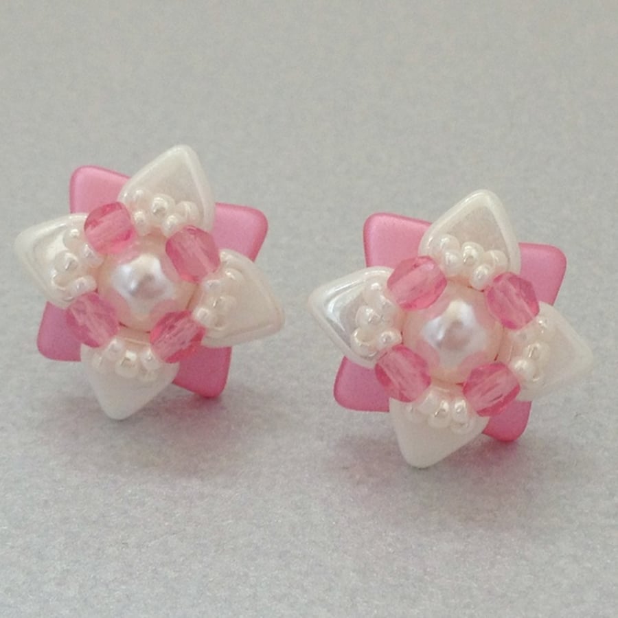 Pink & White Star Stud Earrings