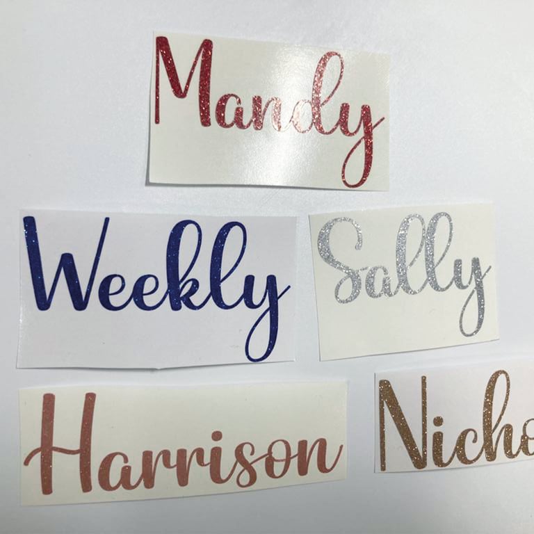 Personalised Multiple Colour and sizes Lopped Glitter Name Vinyl Wedding Sticker