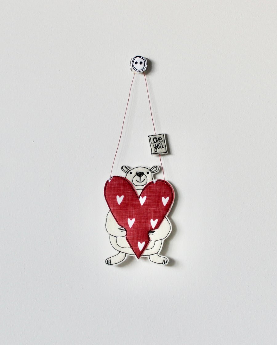 'Love You' Mr Bear is Holding a Heart - Hanging Decoration