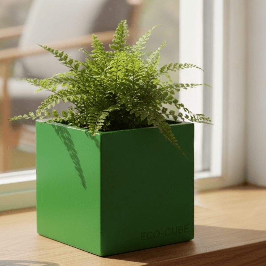 Green 10 cm Square Plant Pot Handmade Indoor Planter for Small Houseplants