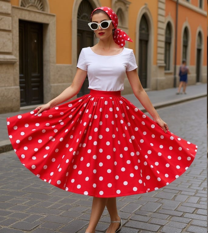 1950s Vintage Retro Rockabilly circle Skirt Red & White polka dots women's 10-26