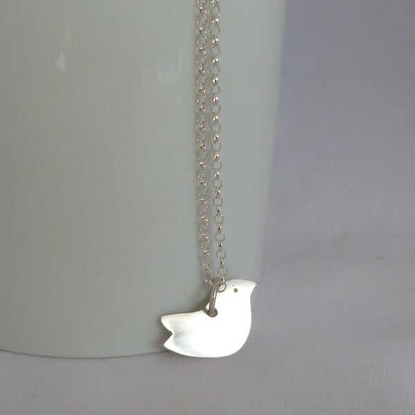 Sterling Silver Christmas Robin  Bird Pendant, gift for her