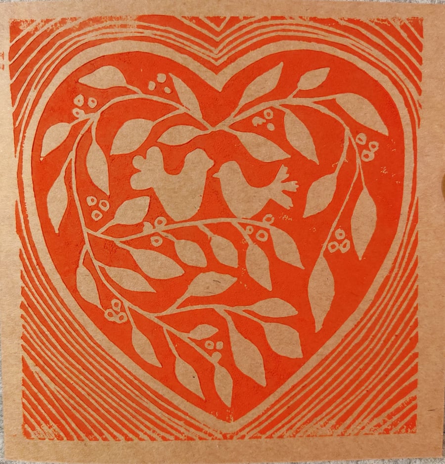 Handmade, lino cut and hand printed Valentine's Day cards  