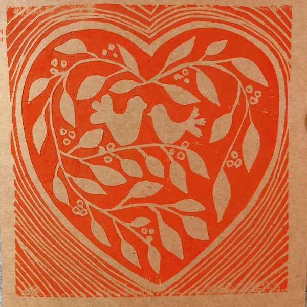 Handmade, lino cut and hand printed Valentine's Day cards  