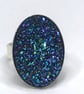 MIDNIGHT BLUE RING navy silver base faux druzy glitter  - Image 9