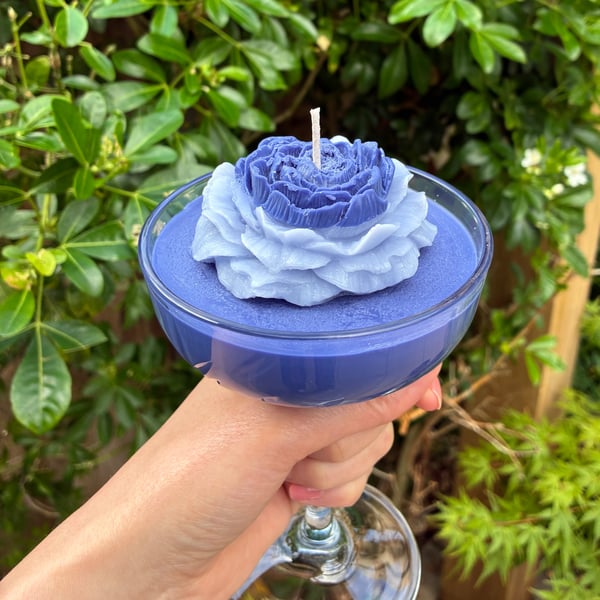 Blue Flower Soy Candle in Cocktail Glass - Lightly Scented
