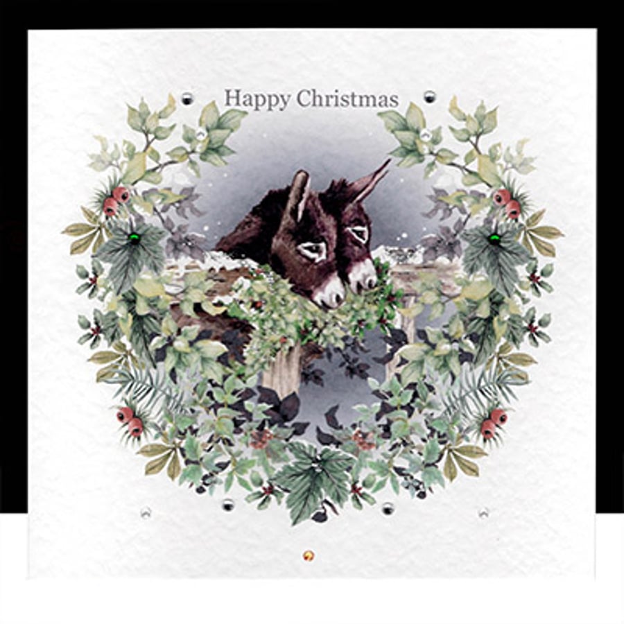 A luxury Christmas Donkey Garland Handmade Card - a unique design