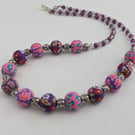Pink and purple Fimo bead necklace - 1002629