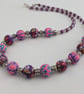 Pink and purple Fimo bead necklace - 1002629 - Image 1